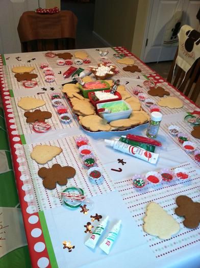 Inviting Festive Cookie Decorating Setup with Colorful Frosting and Toppings.