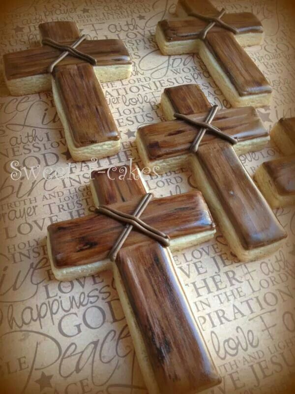 Rustic Cross-Shaped Cookies with Chocolate Rope Details for Special Occasions.