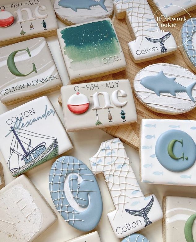 Whimsical Nautical-Themed Cookies with Intricate Designs and Festive Presentation