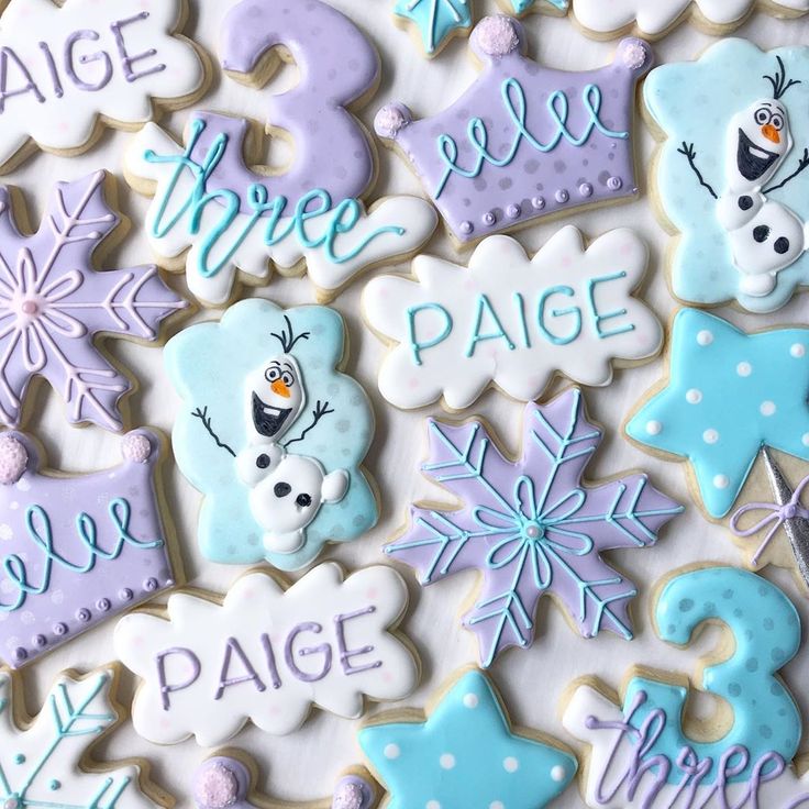 Whimsical Winter-Themed Colorful Cookie Designs with Pastel Colors and Cheerful Snowflakes.