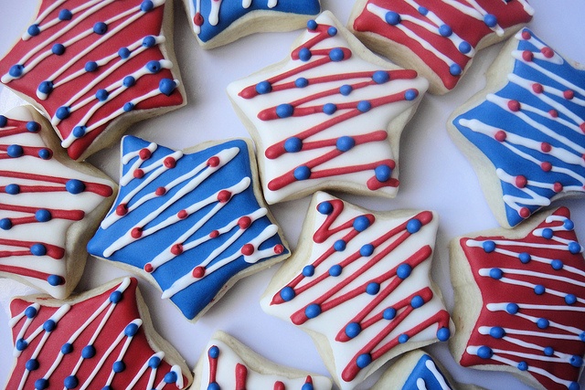 Festive Star-Shaped Cookies with Patriotic Red, White, and Blue Icing for Celebrations.