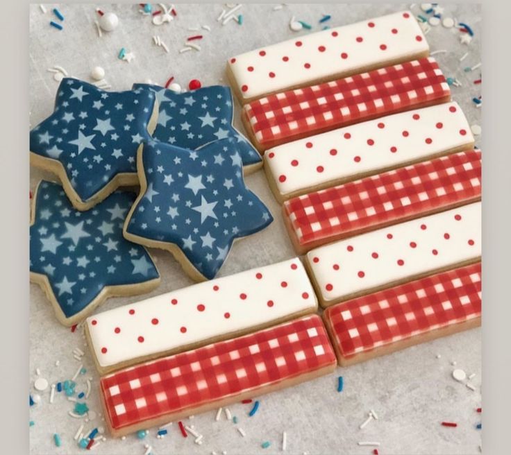 Patriotic Colorful Cookies with Star and Flag Designs.