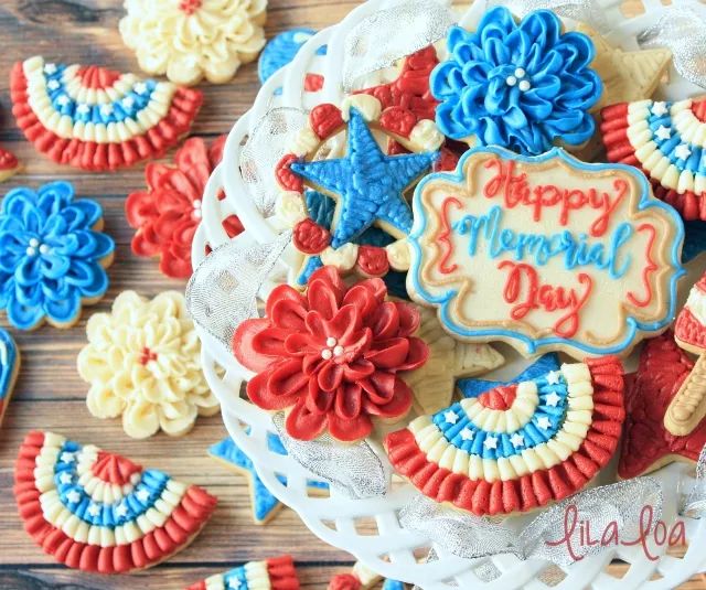 Festive Red, White, and Blue Decorative Cookies for Celebrations