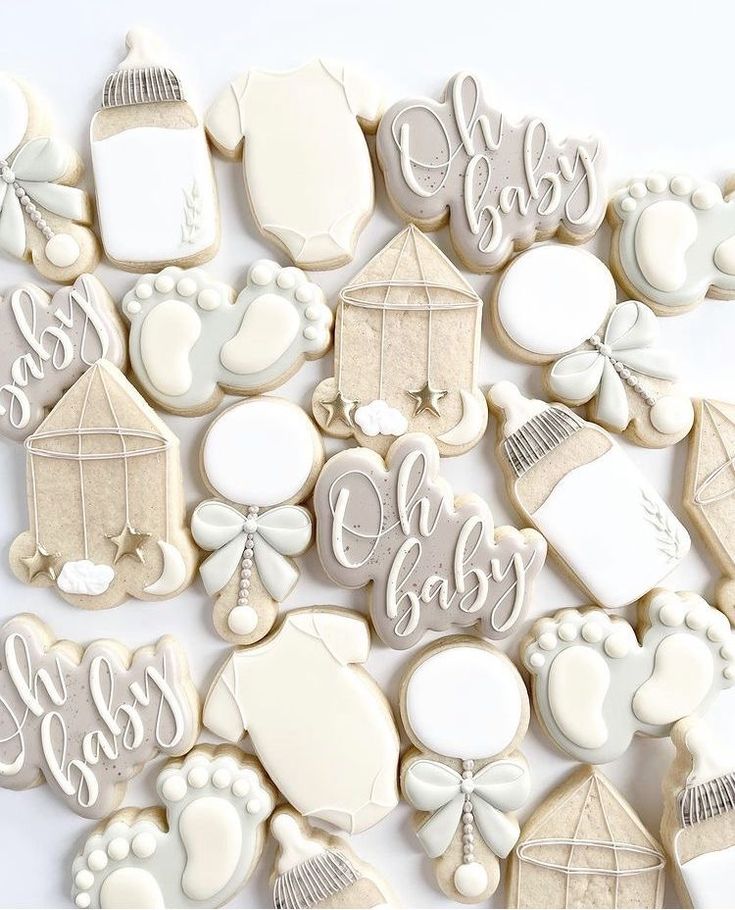 Charming Baby-Themed Cookies: Whimsical Delights in Soft Whites and Beiges