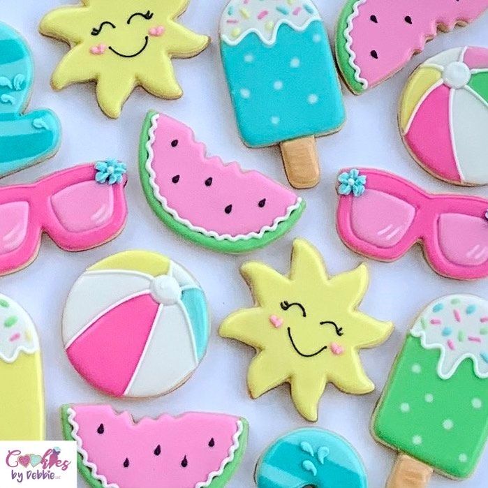 Delightful Summer-Themed Cookies Showcasing Fun Designs and Bright Pastel Colors