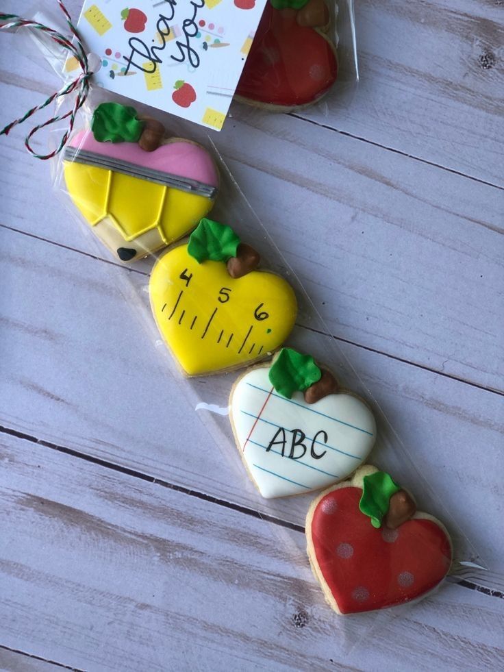 Whimsical Heart-Shaped Educational Cookie Set with Vibrant Designs.