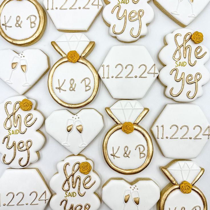 Elegant Decorative Cookies for Weddings and Engagements with Romantic Designs