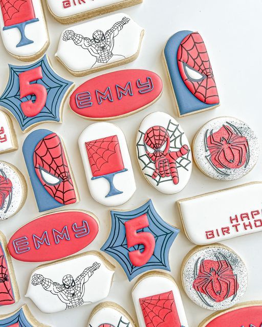 Festive Superhero-Themed Cookies: Colorful Designs for a Birthday Celebration.