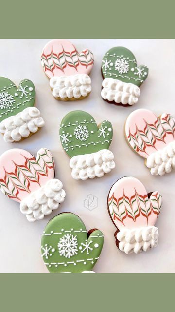 Whimsical Holiday Mitten-Shaped Cookies Decorated with Festive Patterns and Pastel Frosting