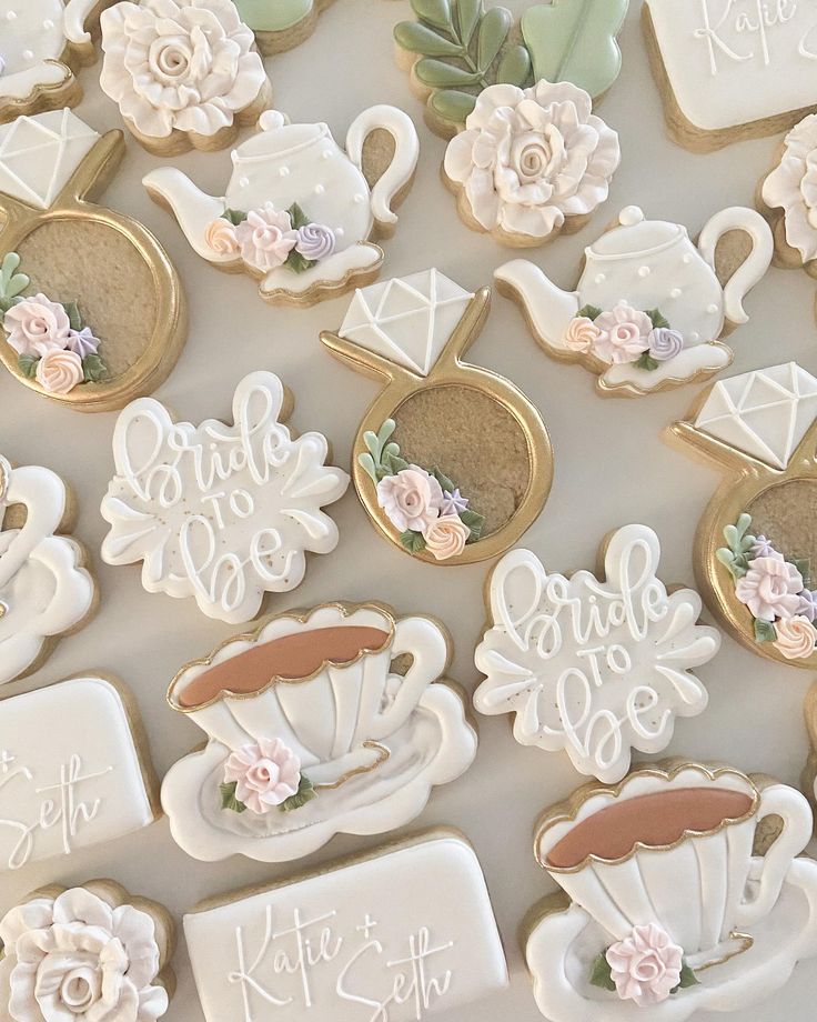 Whimsical Pastel Floral Wedding Cookies with Charming Teapots and Cups