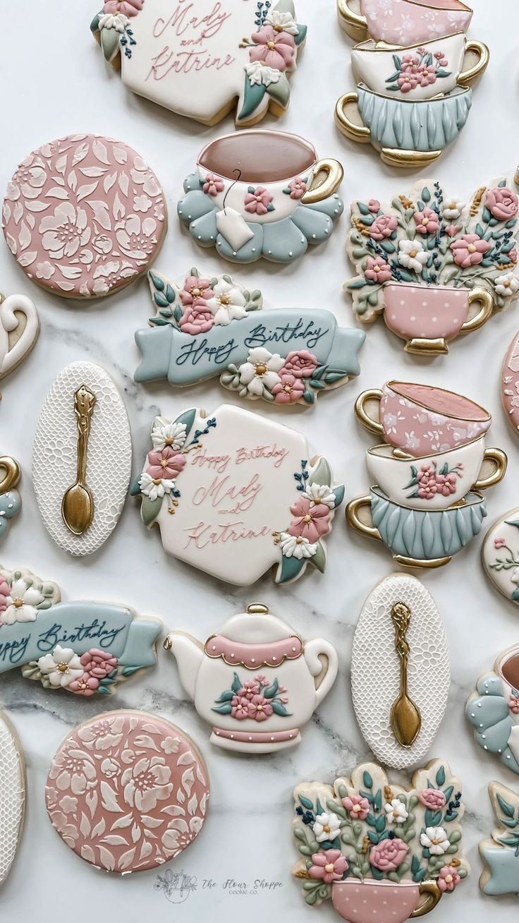 Charming Pastel Cookie Designs Inspired by Vintage Tea Sets for Elegant Celebrations