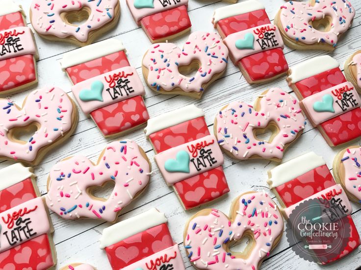 Whimsical Cookie Designs with Iced Beverages and Donuts: A Colorful Touch for Celebrations.