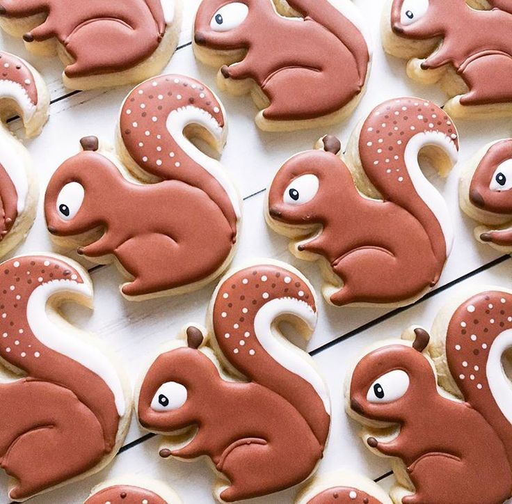 Playful, Vibrantly Designed Squirrel-Shaped Cookies Perfect for Festive Celebrations.