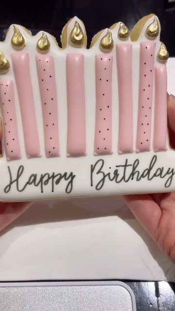 Whimsical Candle-Decorated Birthday Cookie with Soft Pink and Gold Accents