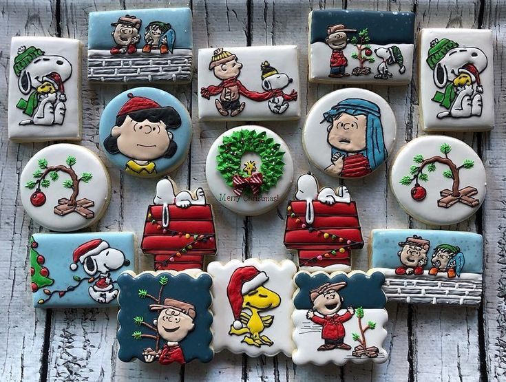 Festive Cookie Designs Featuring Beloved Cartoon Characters in Whimsical Illustrations.