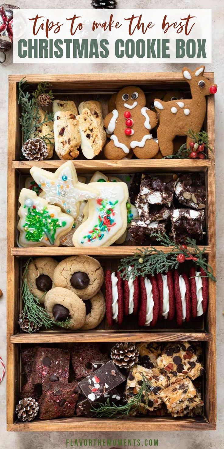 Festive Cookie Assortment in a Decorative Wooden Box Celebrating Holiday Joy.