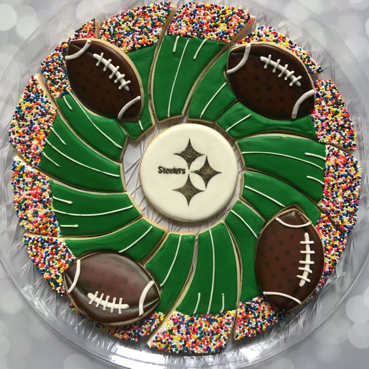 Festive Football-Shaped Cookie Platter for Game Day Celebrations.