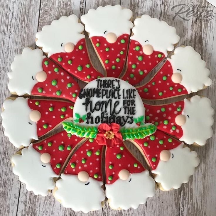 Festive Circular Santa Cookie Platter with Colorful Decorations and Seasonal Message.