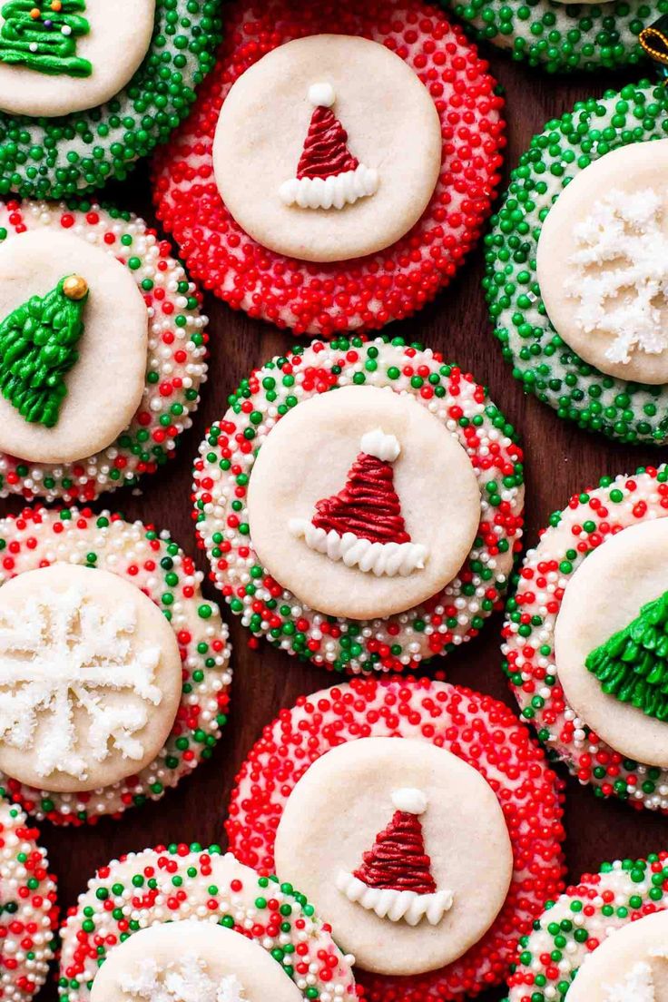 Cheerful Holiday Cookies Adorned with Festive Sprinkles and Designs.