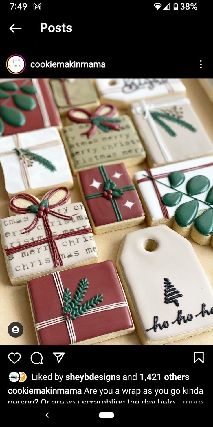 Intricately Decorated Festive Cookies Resembling Beautifully Wrapped Gifts