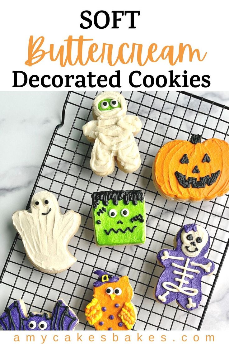 Festively Decorated Halloween Cookies with Vibrant Buttercream Designs