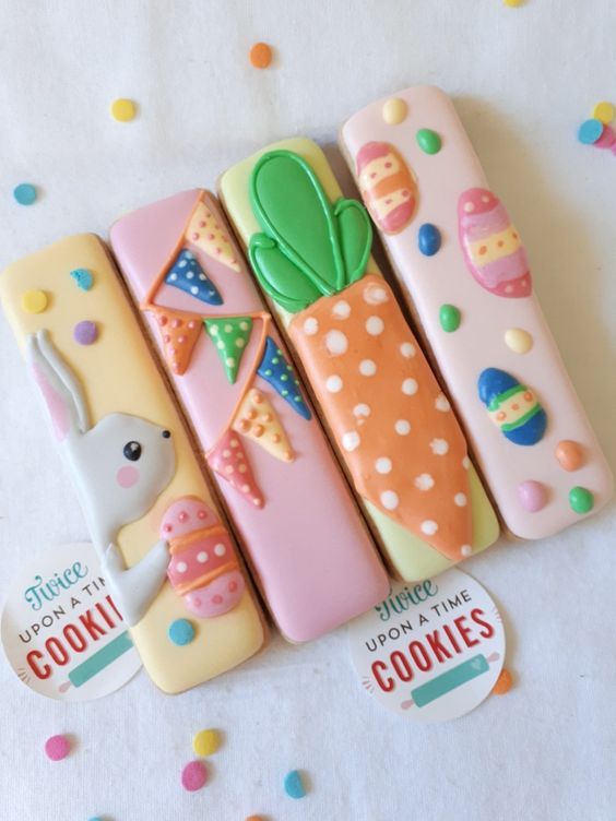 Playful Easter-Themed Colorful Cookie Designs with Whimsical Embellishments.