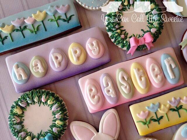 Whimsical Springtime Cookies Adorned with Floral Designs and Festive Messages in Soft Pastels.