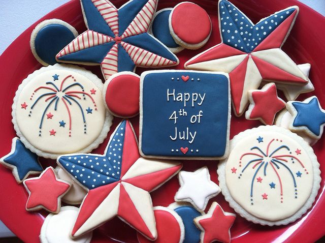 Festive Red, White, and Blue Holiday Cookies on a Vibrant Platter.