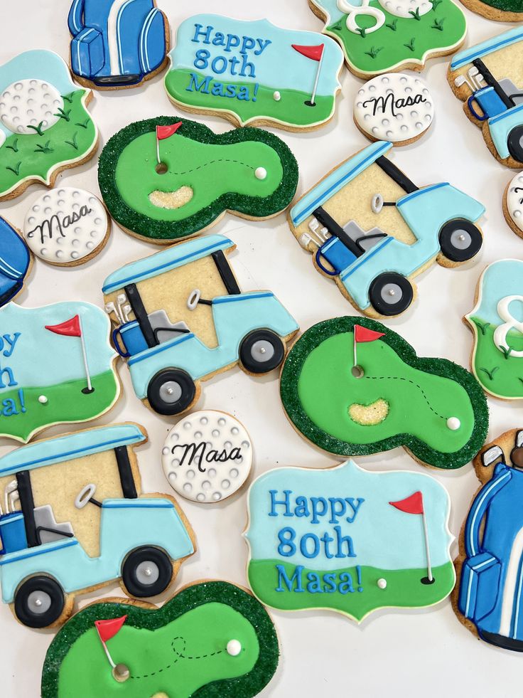 Vibrant Golf-Themed Cookies: Intricate Icing Designs for Golf Lovers' Celebrations.