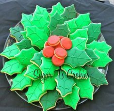 Festive Holiday Cookies with Holly-inspired Decor Create a Cheerful Celebration.