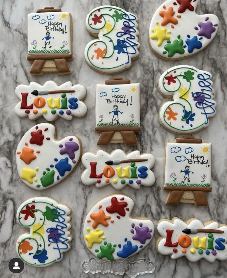 Artistic Colorful Cookies: A Vibrant Centerpiece for Birthday Celebrations.