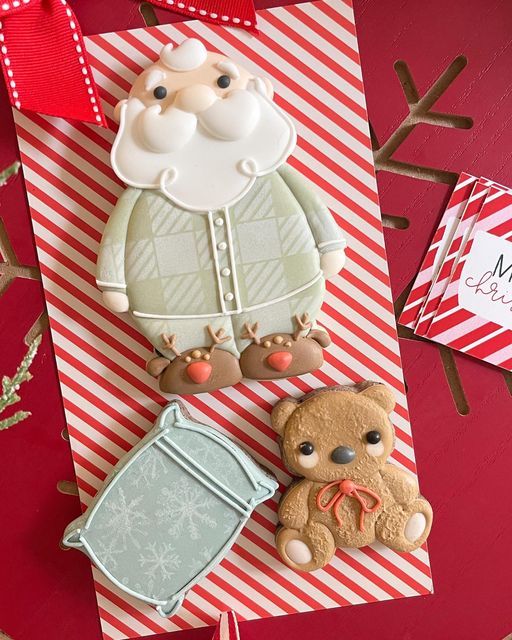 Whimsical Holiday Cookies: Festive Santa, Teddy Bear, and Snowflake Designs for Heartwarming Celebrations.