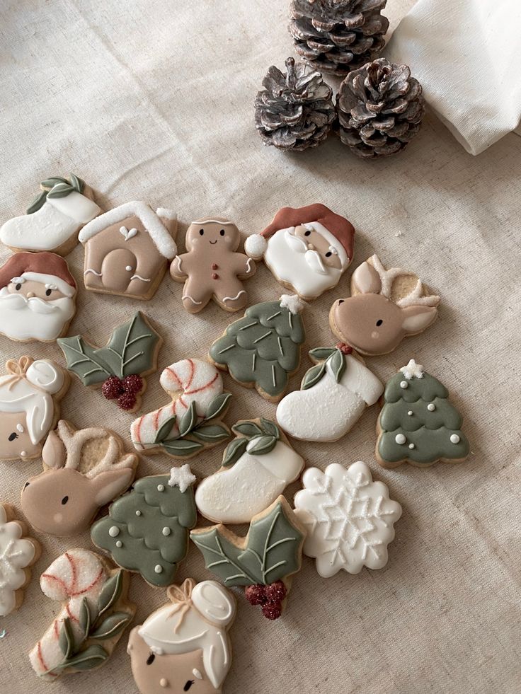 Cheerful Holiday Cookie Assortment with Festive Designs and Pastel Icing