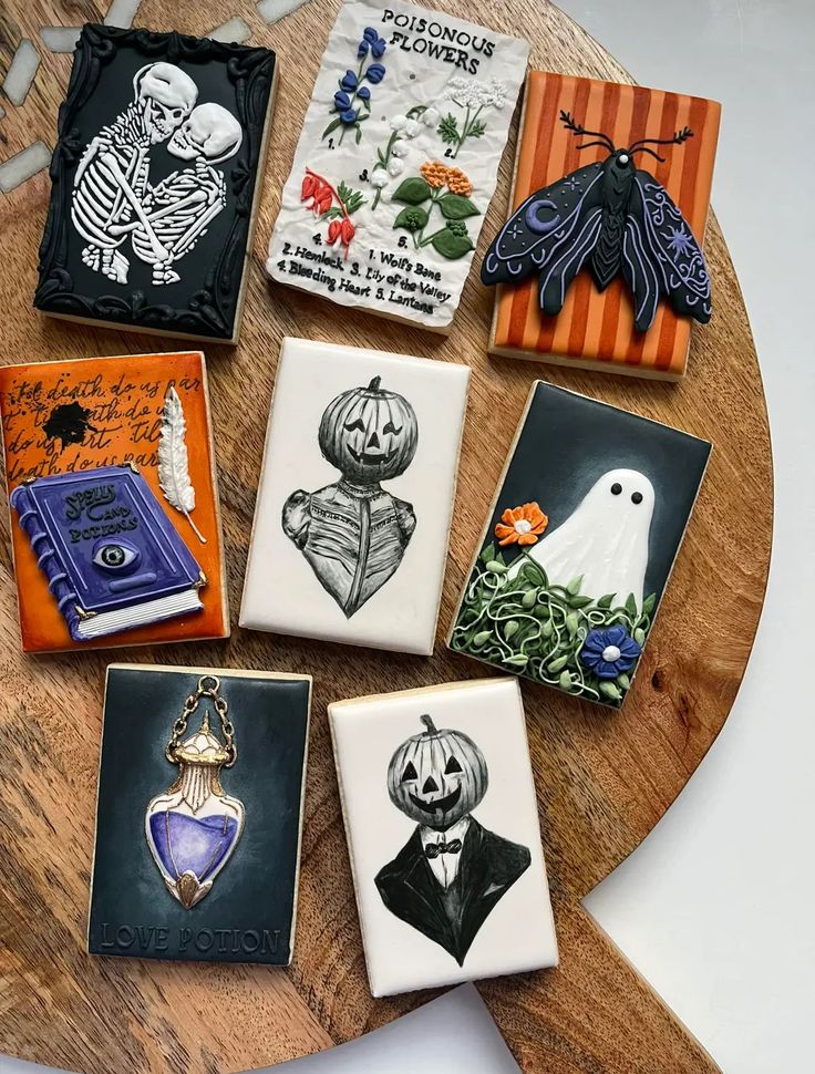 Whimsical Halloween-Themed Cookie Designs with Intricate Illustrations and Vibrant Colors.