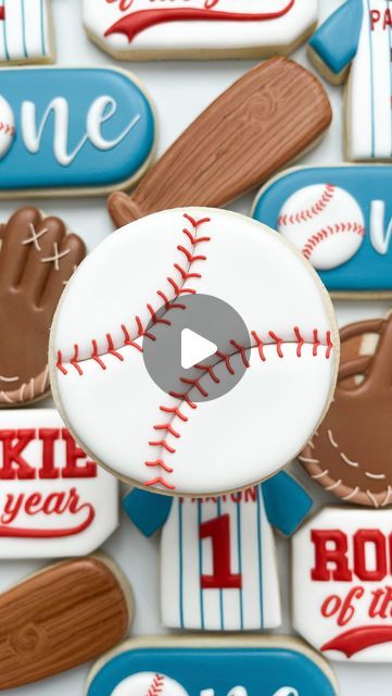 Intricately Designed Baseball-Themed Cookies in Vibrant Colors.