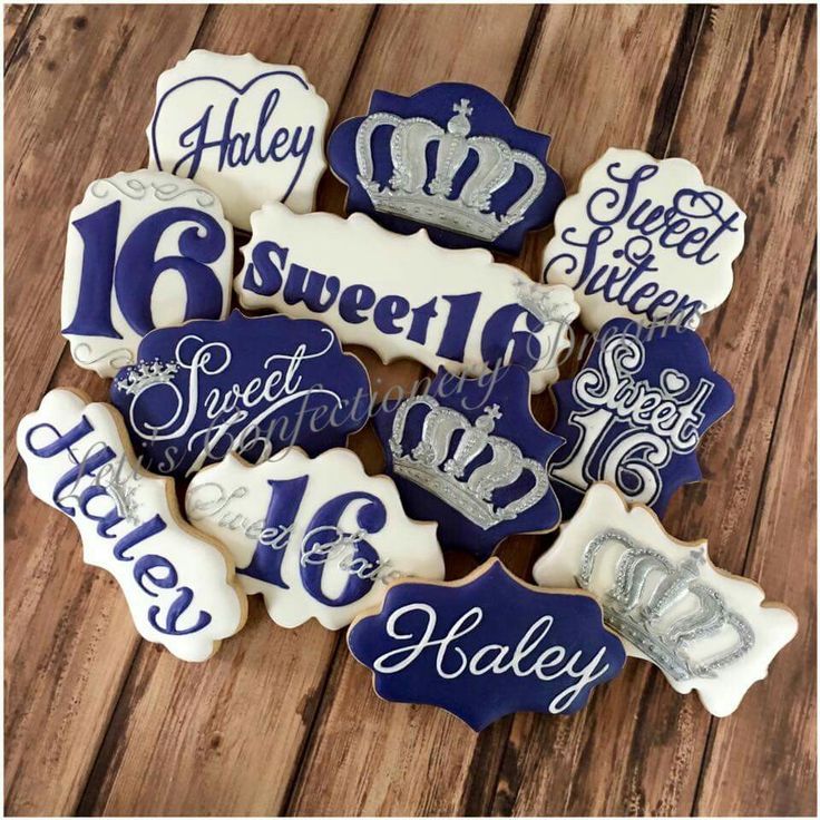 Elegant Royal-Themed Decorative Cookies for Sweet 16 Celebrations