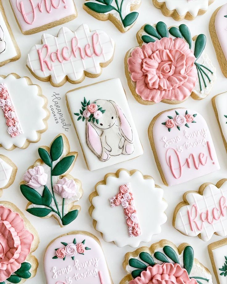 Charming Floral and Bunny-Themed Cookies for Joyful Celebrations.