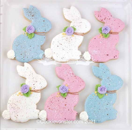 Whimsical Bunny-Shaped Cookies Adorned in Pastel Colors for Spring Celebrations.