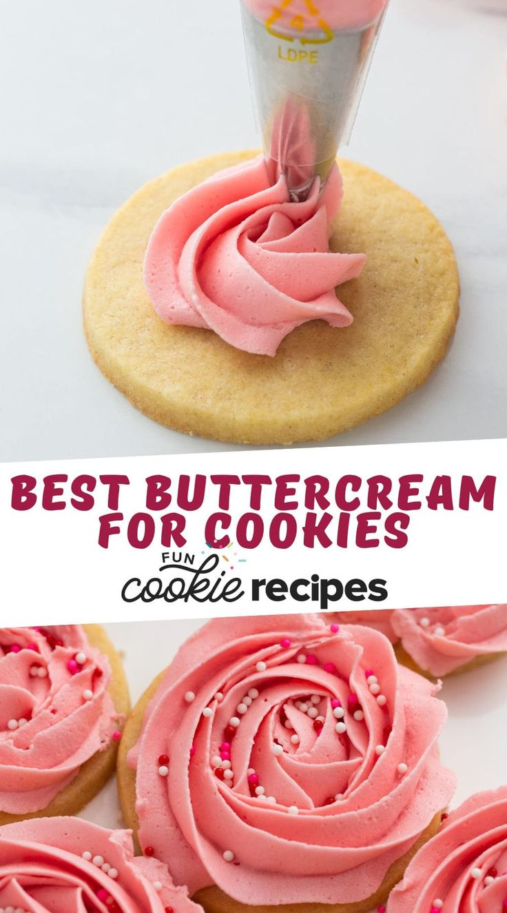 Delicate Floral Buttercream Cookies: Elegant Pink Rose Design with Colorful Sprinkles.