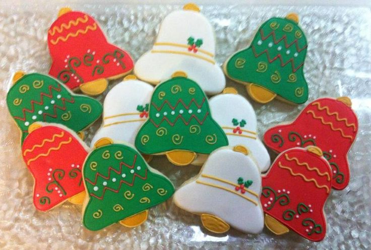 Cheerful Festive Bell Cookies Adorned with Vibrant Icing and Holiday Motifs