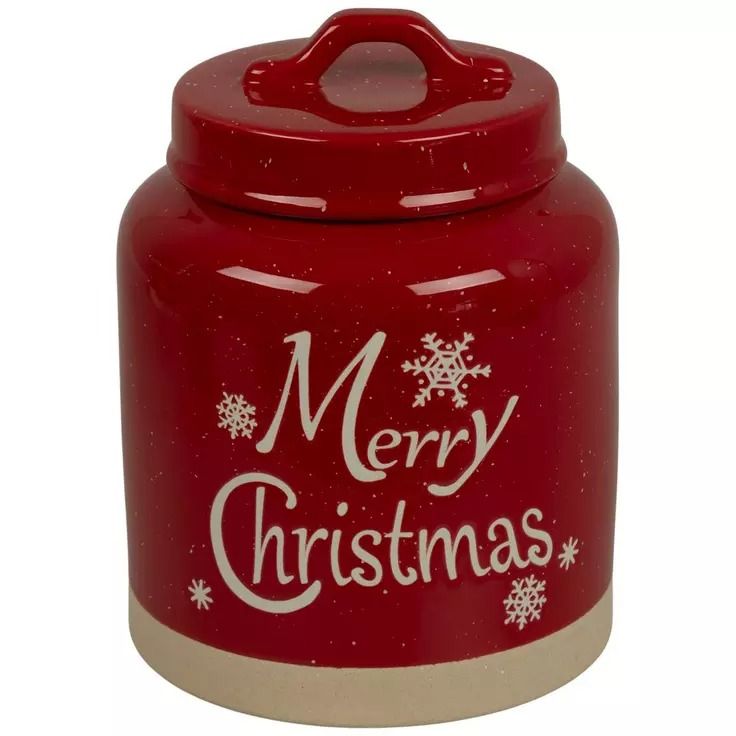 Vibrant Red Festive Cookie Jar with Snowflake Design: Perfect Holiday Decor and Treat Storage