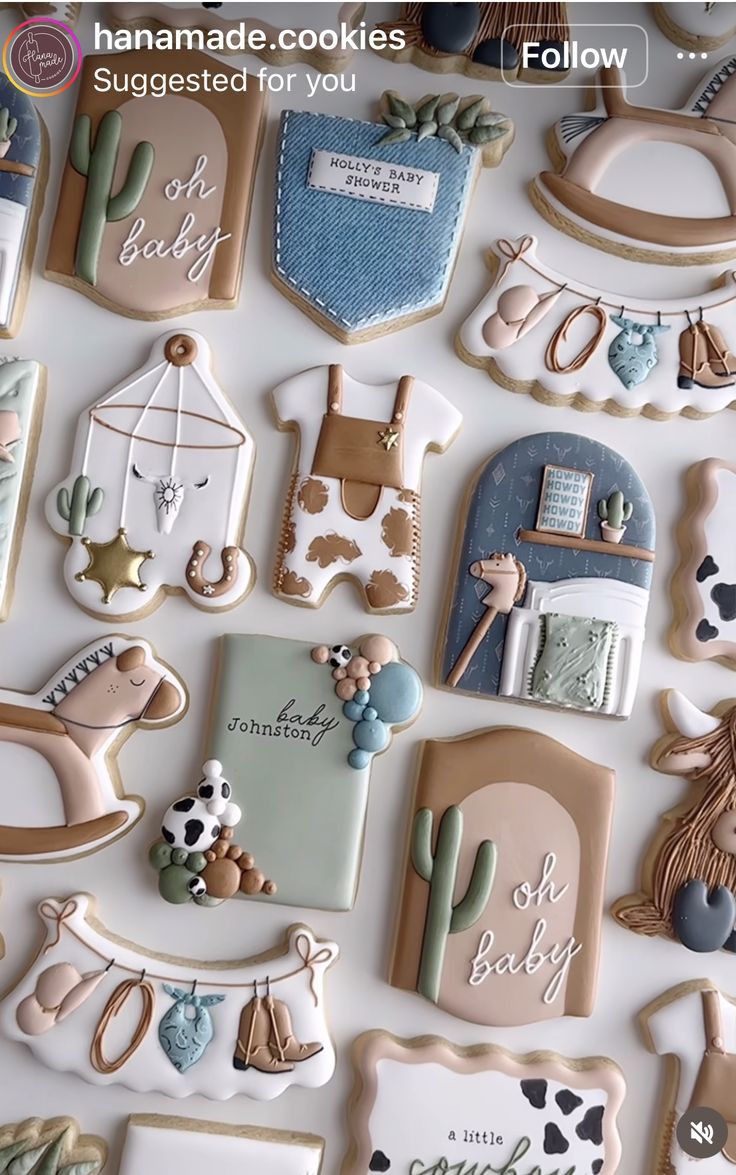 Whimsical Baby Shower Cookie Designs: Playful Pastel Delights with Intricate Details.