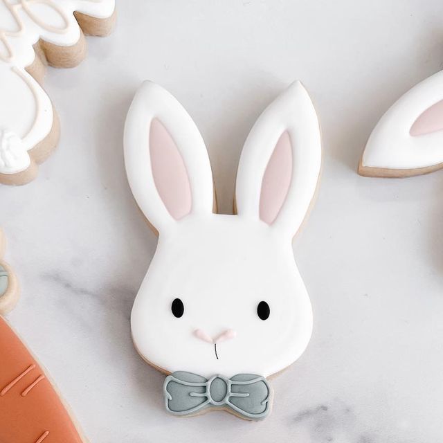 Charming Bunny Cookie Design with Pink Accents and Gray Bowtie for Festive Celebrations