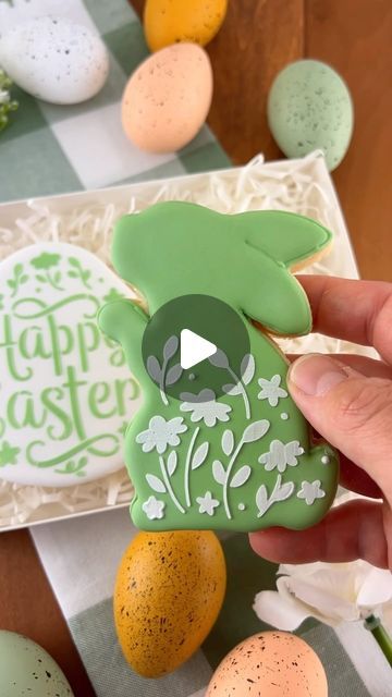 Whimsical Bunny-Designed Easter Cookie Enhanced with Floral Patterns and Vibrant Colors.