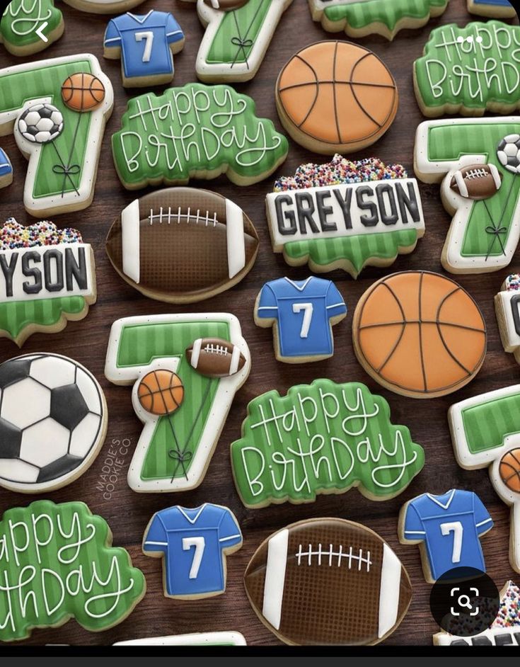 Vibrantly Decorated Sports-Themed Birthday Cookies Perfect for Young Celebrations.