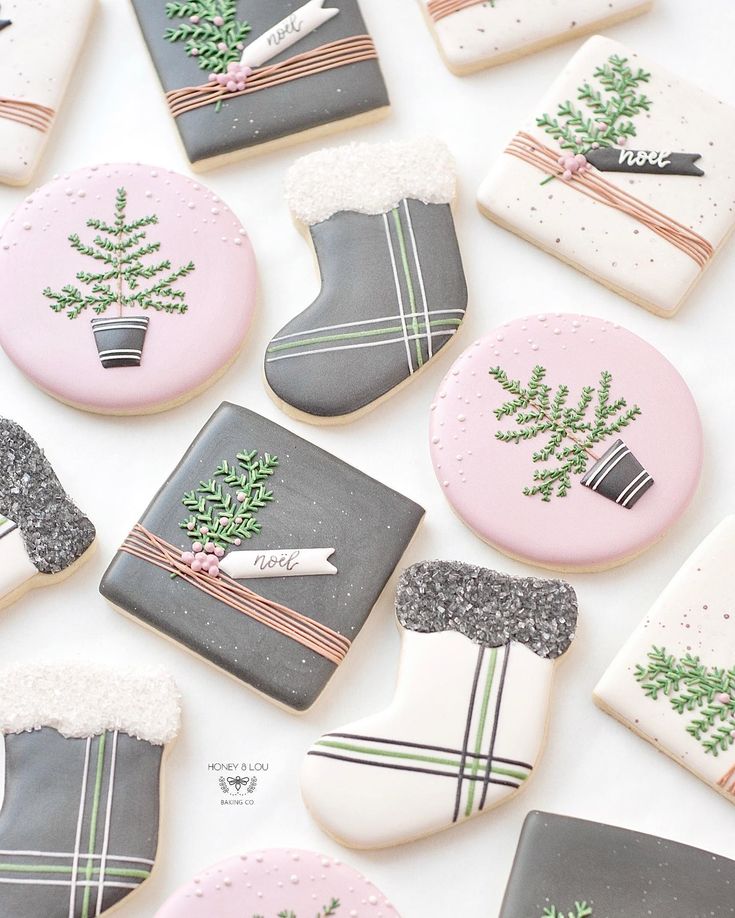 Delightful Festive Holiday Cookies with Intricate Designs and Soft Pastel Colors.