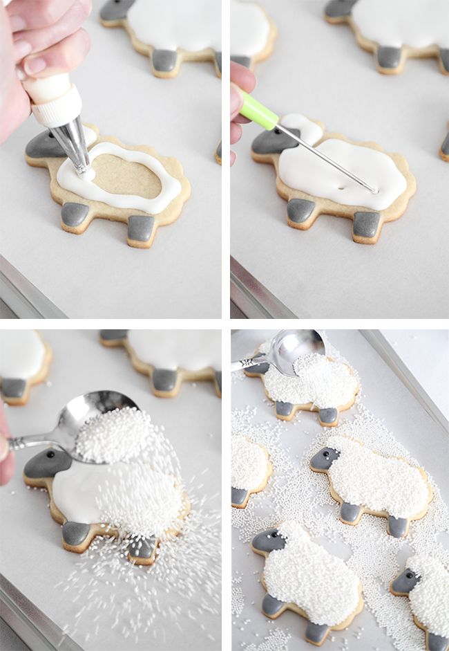 Charming Decorative Sheep-Shaped Cookies with Icing and Sugar Accents