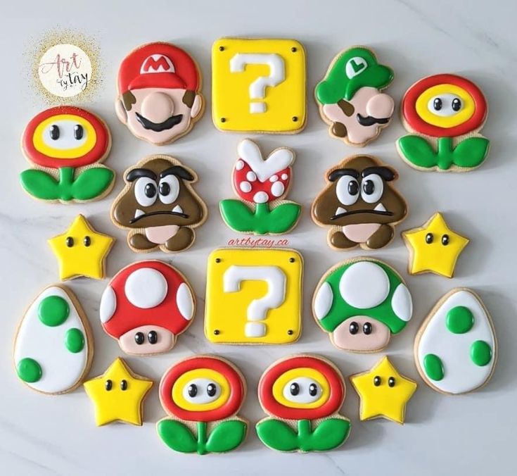 Nostalgic Video Game-Inspired Colorful Cookie Designs for Themed Events.