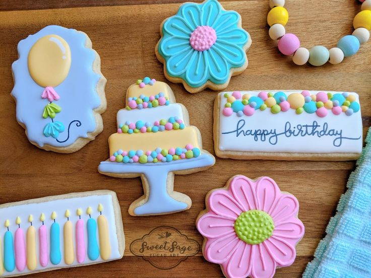 Whimsical Assortment of Colorful Birthday-Themed Cookies