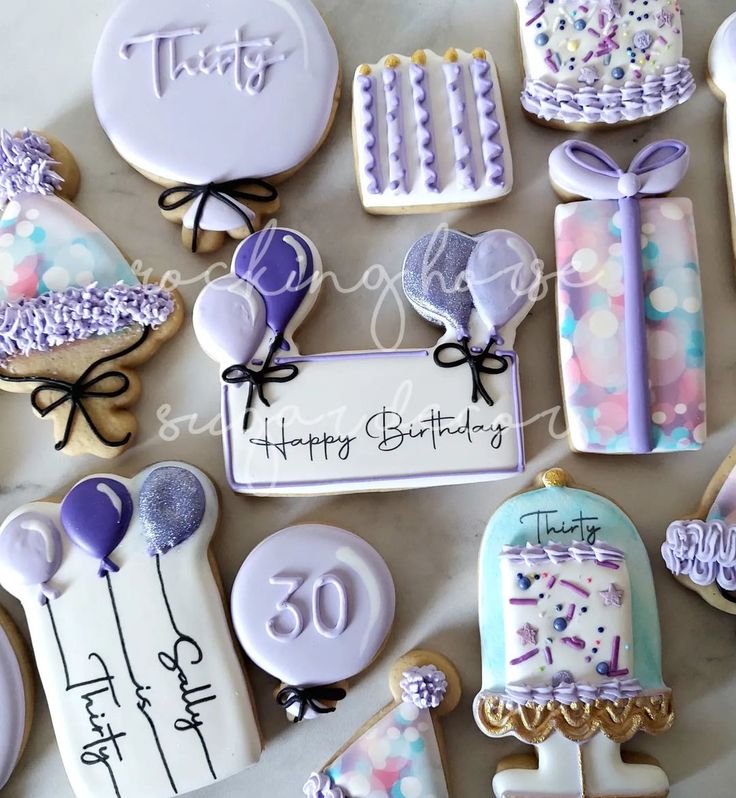 Vibrant Birthday Cookies with Intricate Festive Designs Enhance Celebration Atmosphere.